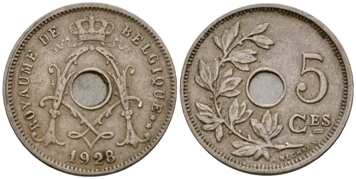 Бельгия 5 сантимов 1928 Belgique KM 66 медно-никель 4602-131