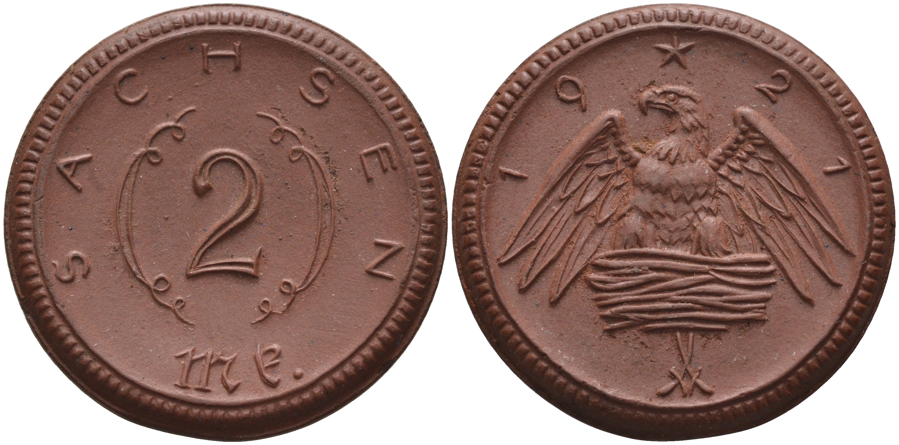 Саксония 2 марки 1921 J. N 56 фарфор 1094-1-85