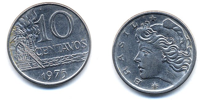 БРАЗИЛИЯ 10 СЕНТАВО 1975 KM 578.1a сталь 51-4524
