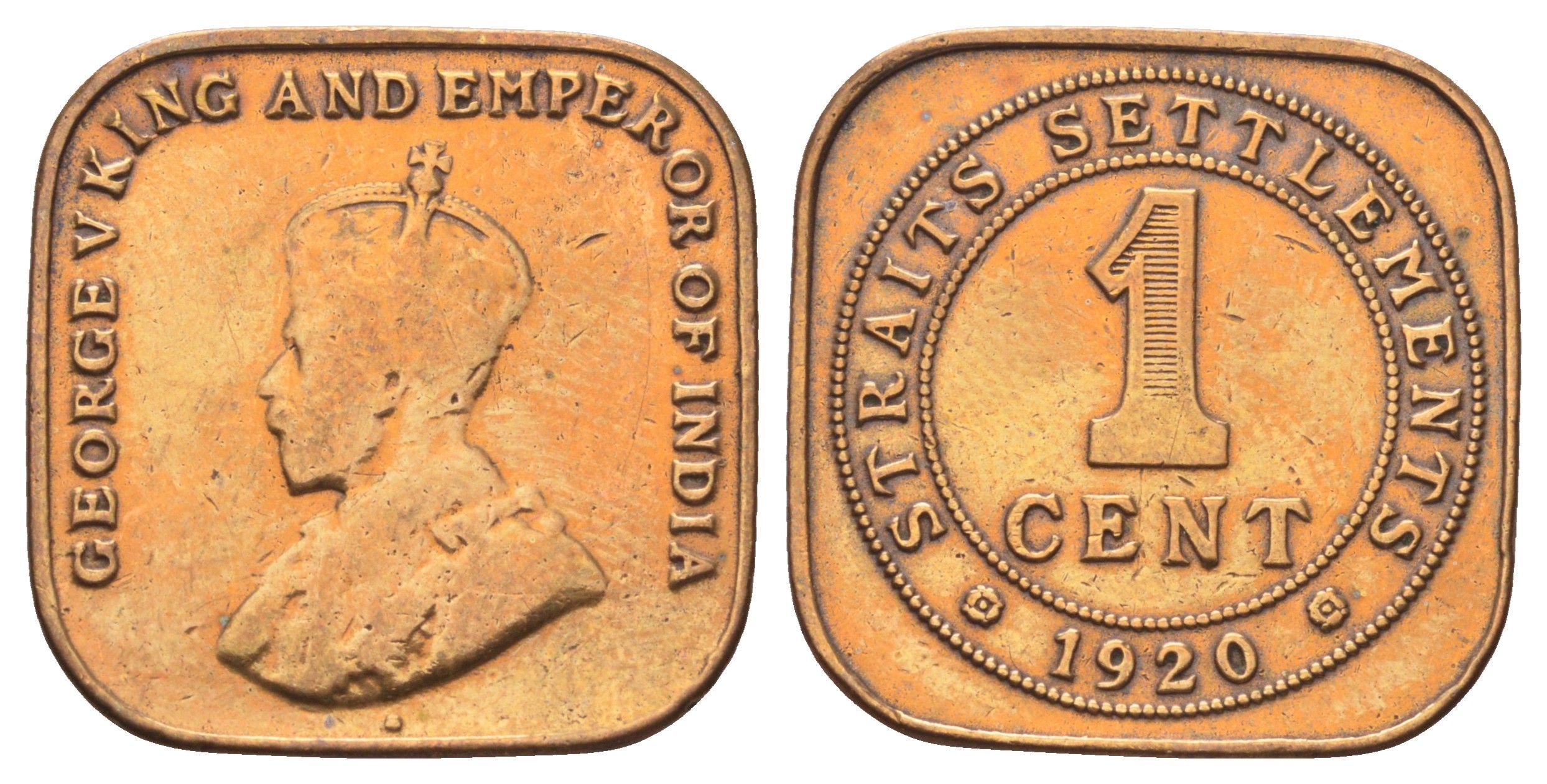 Стрейтс-Сетлментс (Стрейтс Сетлментс) 1 цент 1920 Георг V (1910-1936) KM 32 бронза 4697-1261