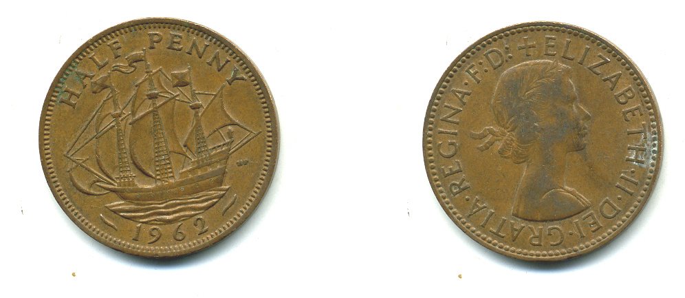 Великобритания 1/2 пенни 1962 Елизавета II (1952-2022) KM 896, Spink 4158 бронза 23-1342