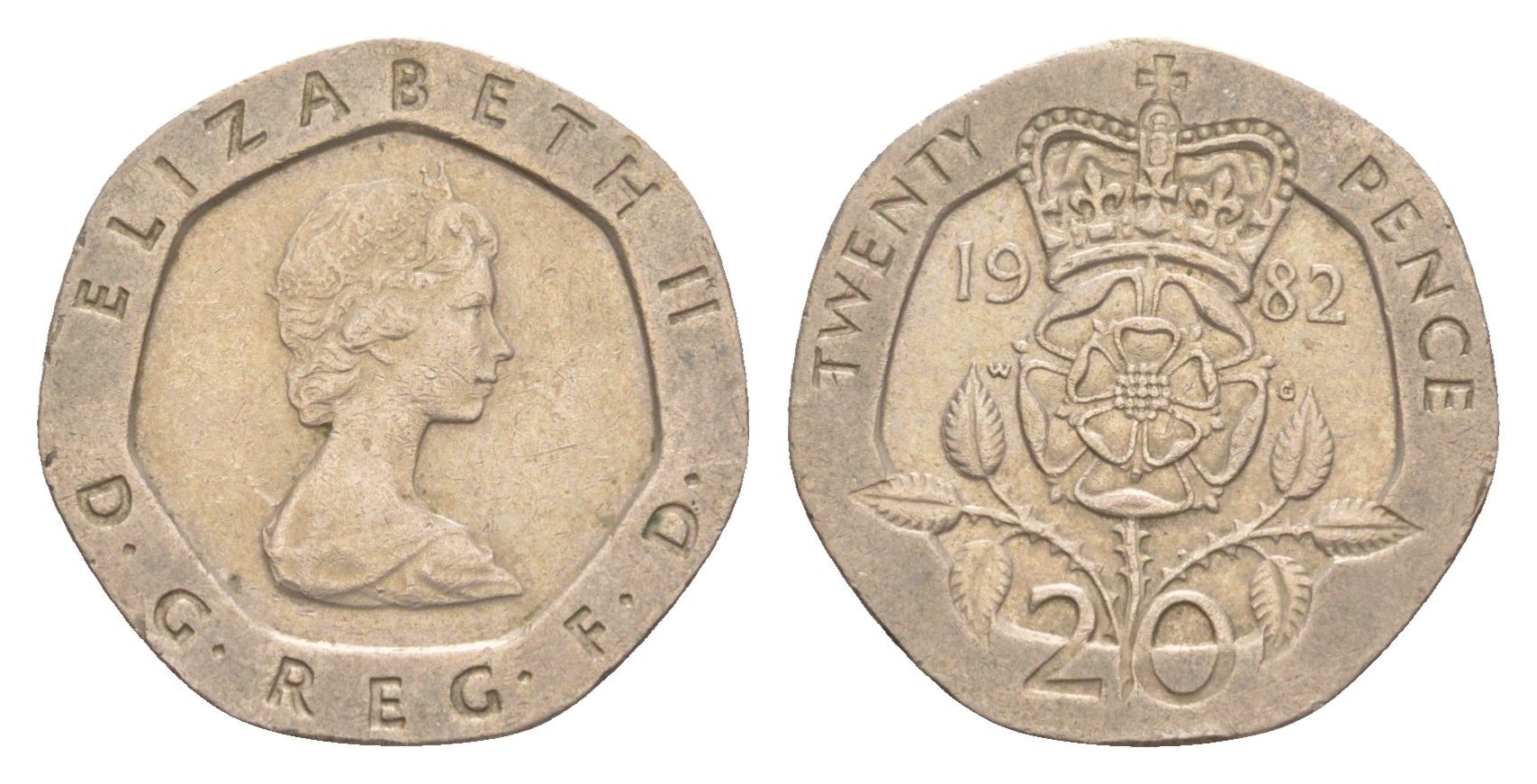 Великобритания 20 пенсов 1982 Елизавета II (1952-2022) KM 931, Spink 4230 (G1) медно-никель 4639-816