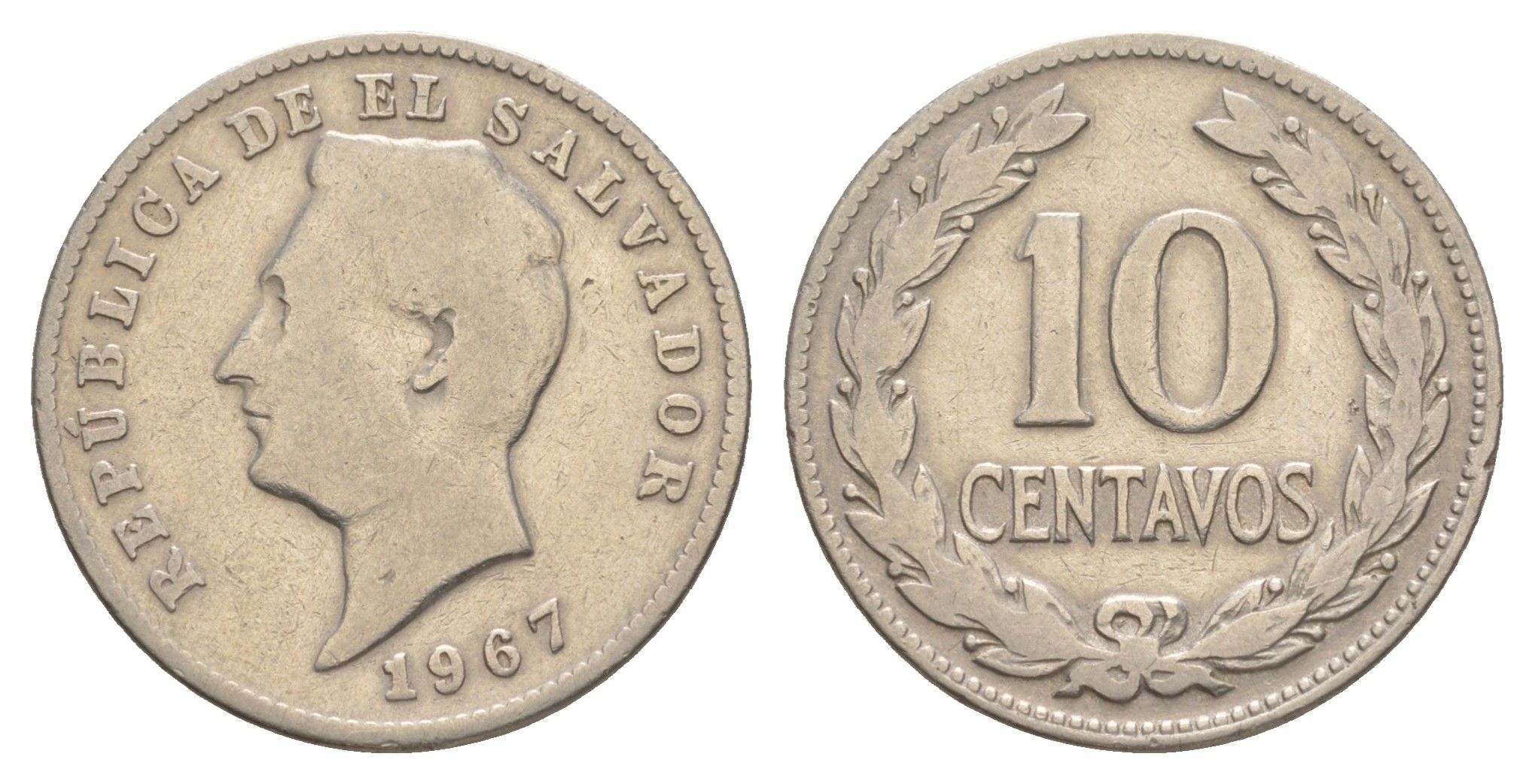 Сальвадор 10 сентаво 1967 KM 130 медно-никель 4642-745