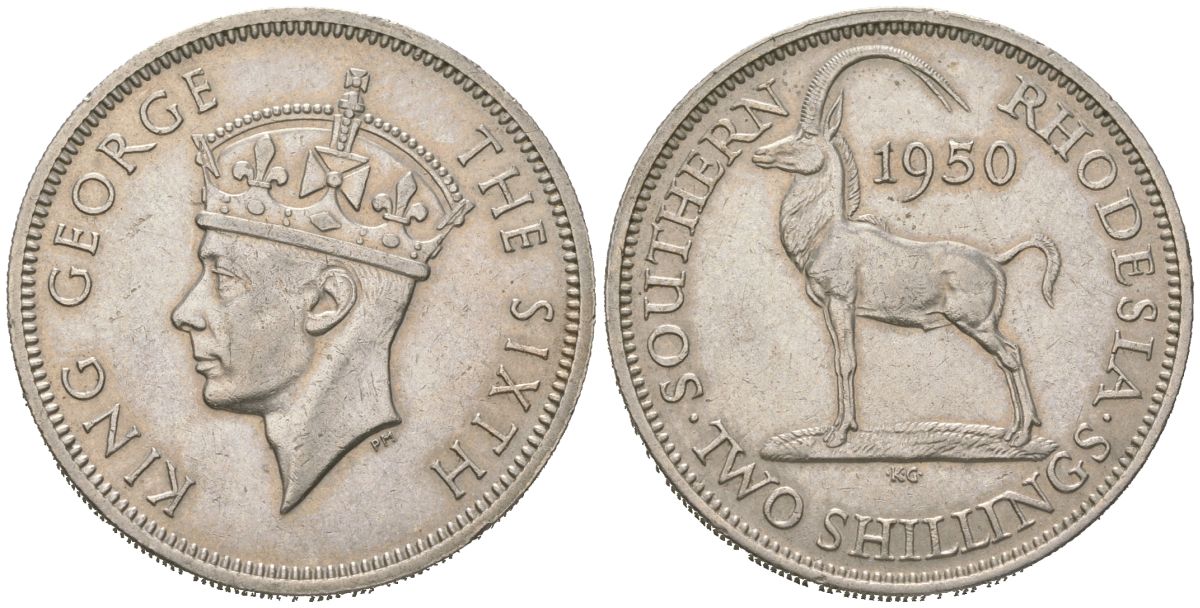 Южная Родезия 2 шиллинга 1950 Георг VI (1936-1952) KM 23 медно-никель 4616-131