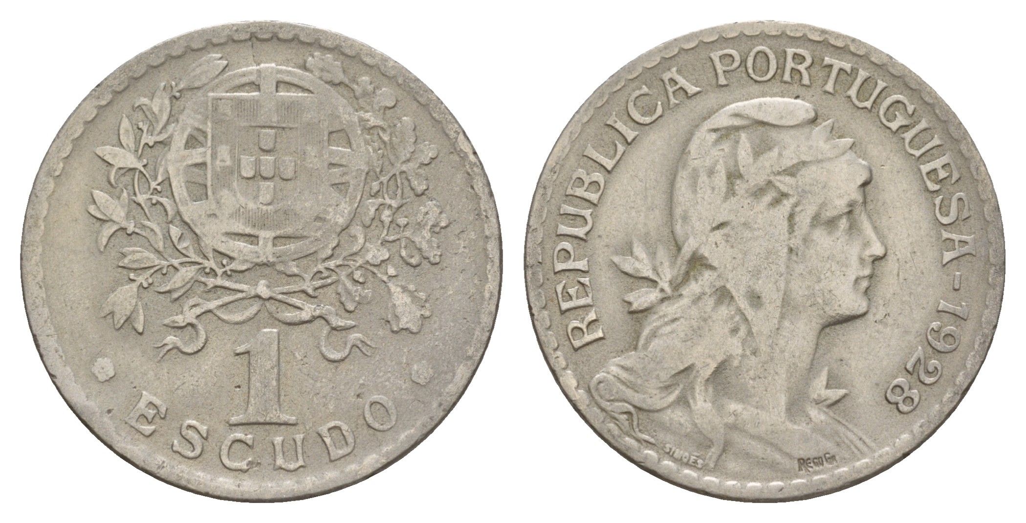 Португалия 1 эскудо 1928 KM 578 никель латунь 4654-247