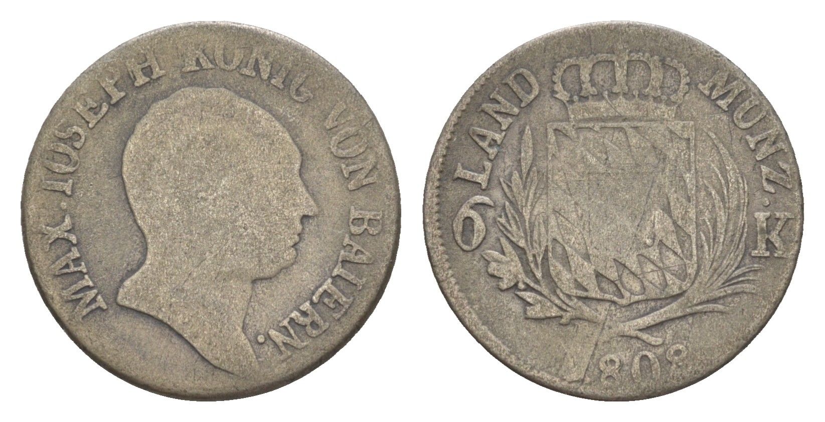 Бавария 6 крейцеров 1808 Максимилиан I (1806-1825) KM 686 серебро 4649-452