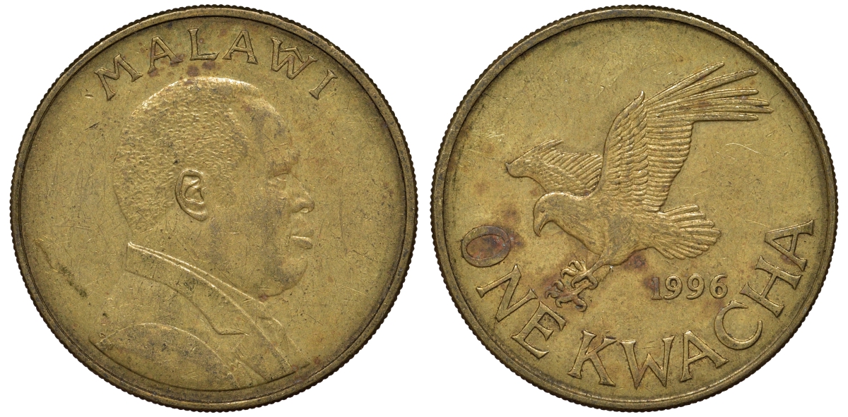 Малави 1 квача 1996 орел KM 28 сталь плакированная латунью 4162-326