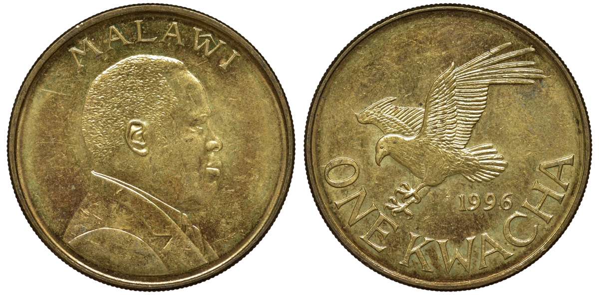 Малави 1 квача 1996 орел KM 28 сталь плакированная латунью 4162-414