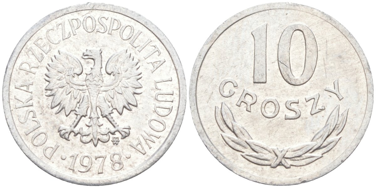 Польша 10 грошей 1978 MW KM AA47, Parchimowicz 206r алюминий 187-438