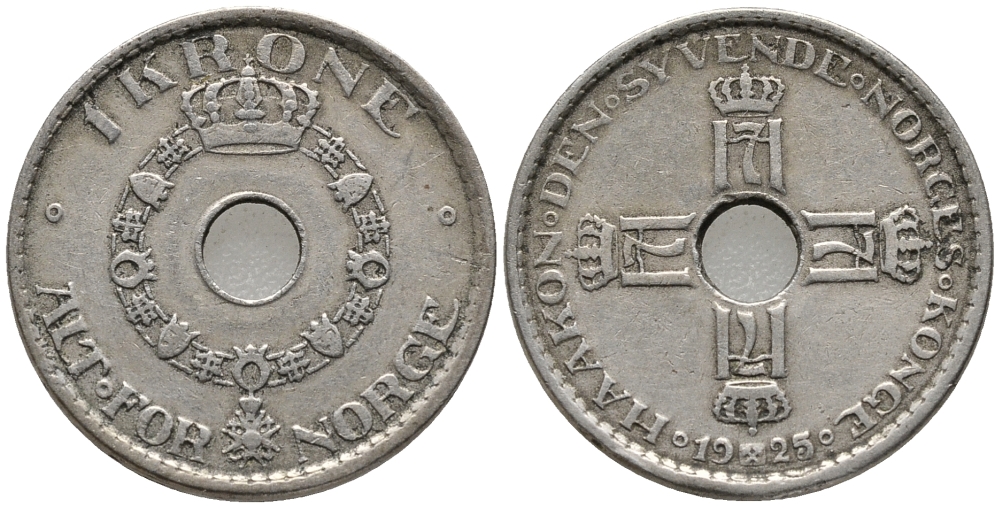 Норвегия 1 крона 1925 Хокон VII (1905-1957) KM 385 медно-никель 67-142