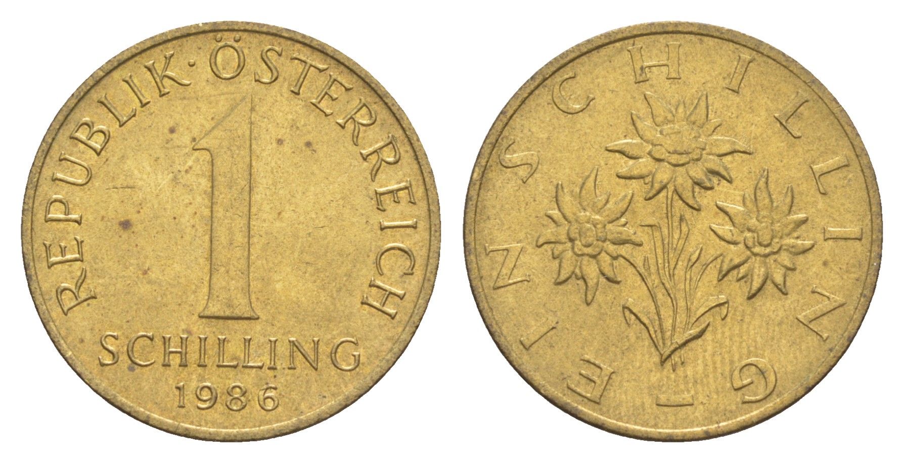 Австрия 1 шиллинг 1986 KM 2886 алюминиевая бронза UNC 4561-1151