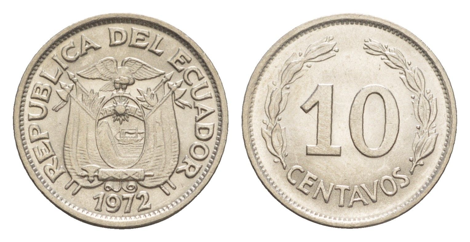 Эквадор 10 сентаво 1972 KM 76c сталь плакированная никелем UNC 4640-1156