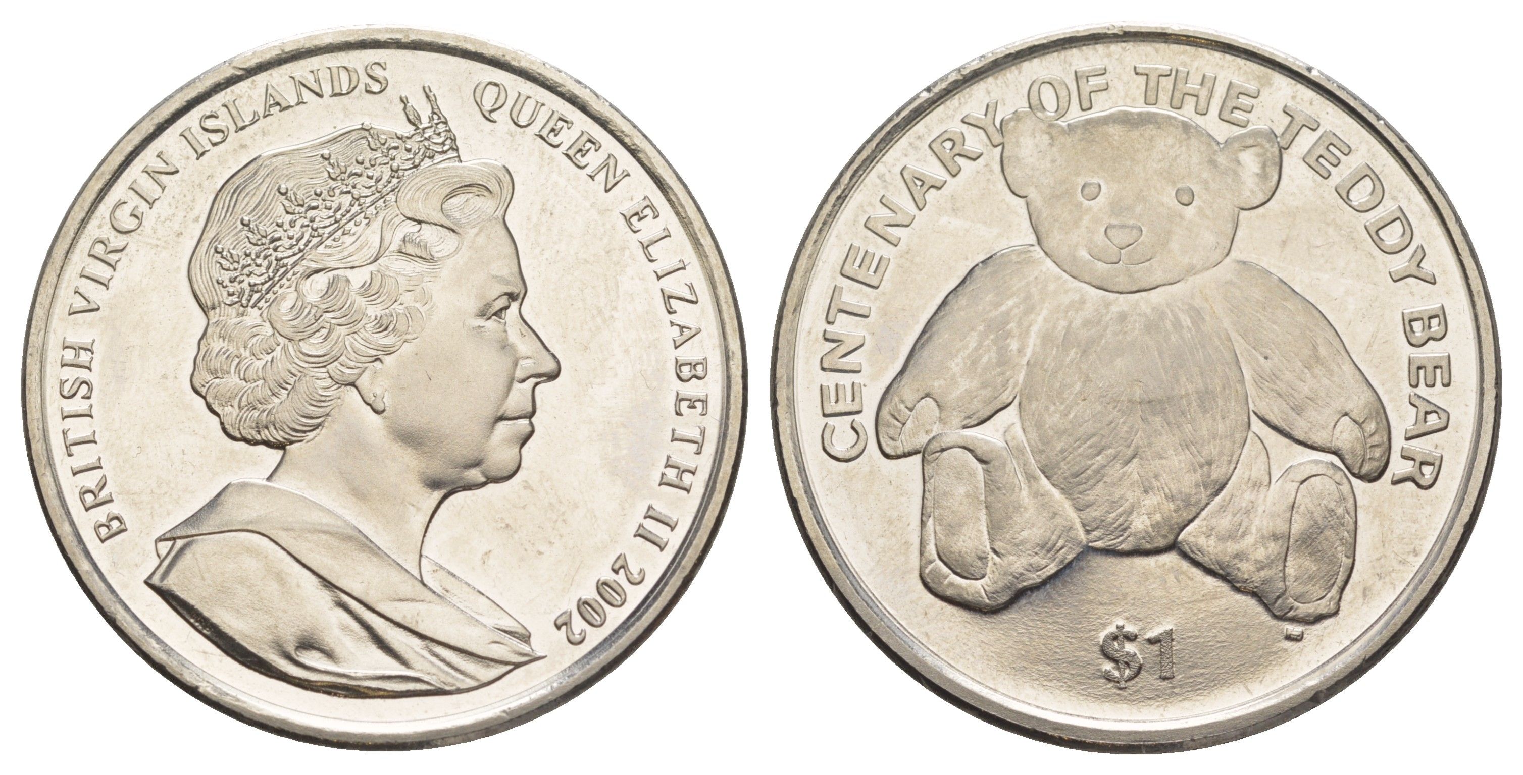 Британские Виргинские острова 1 доллар 2002 100 лет плюшевому мишке KM 199 медно-никель BU 01-235-52