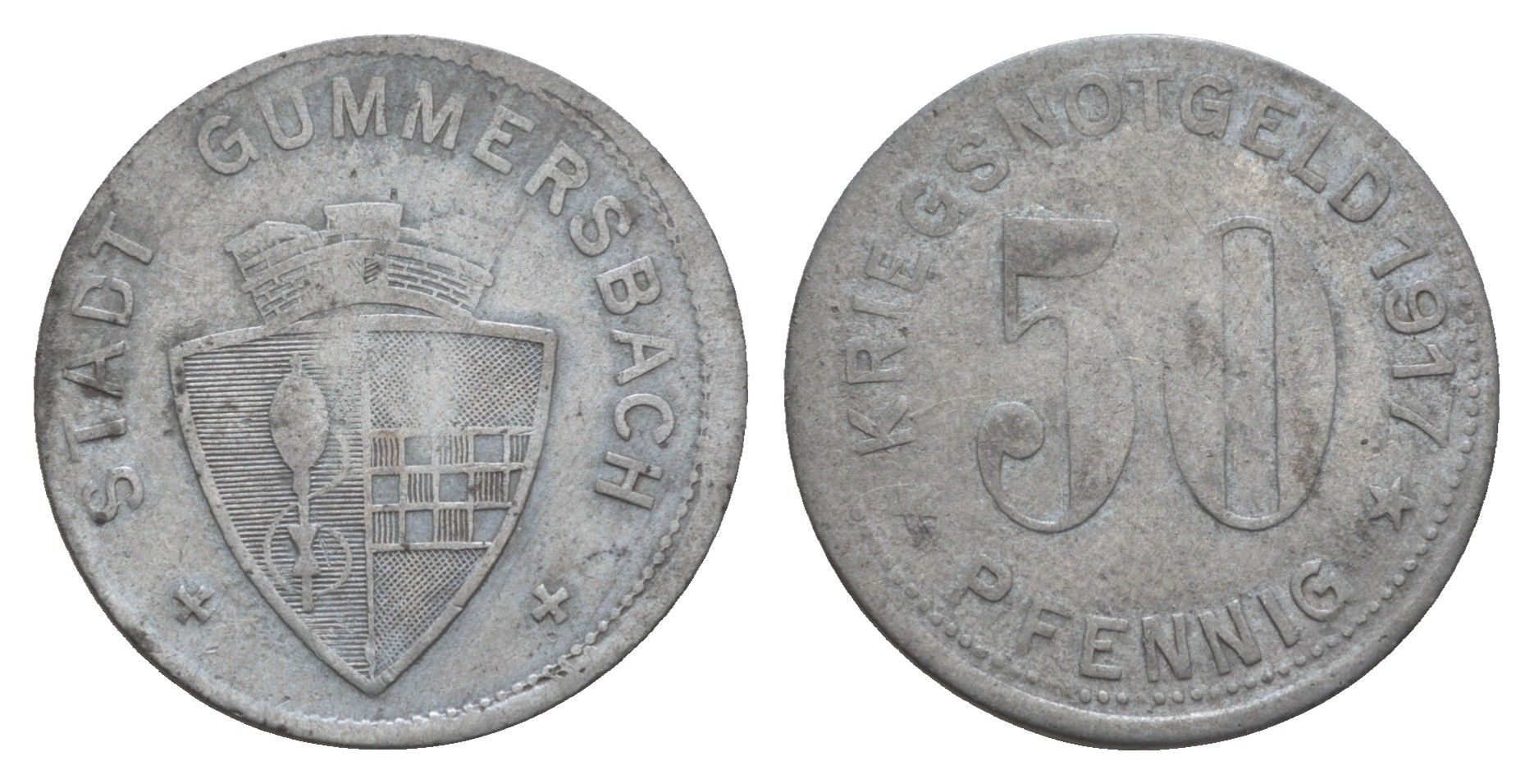 Гуммерсбах 50 пфеннигов 1917 Funck 180.1, Men18 12471.1 цинк 4657-1122