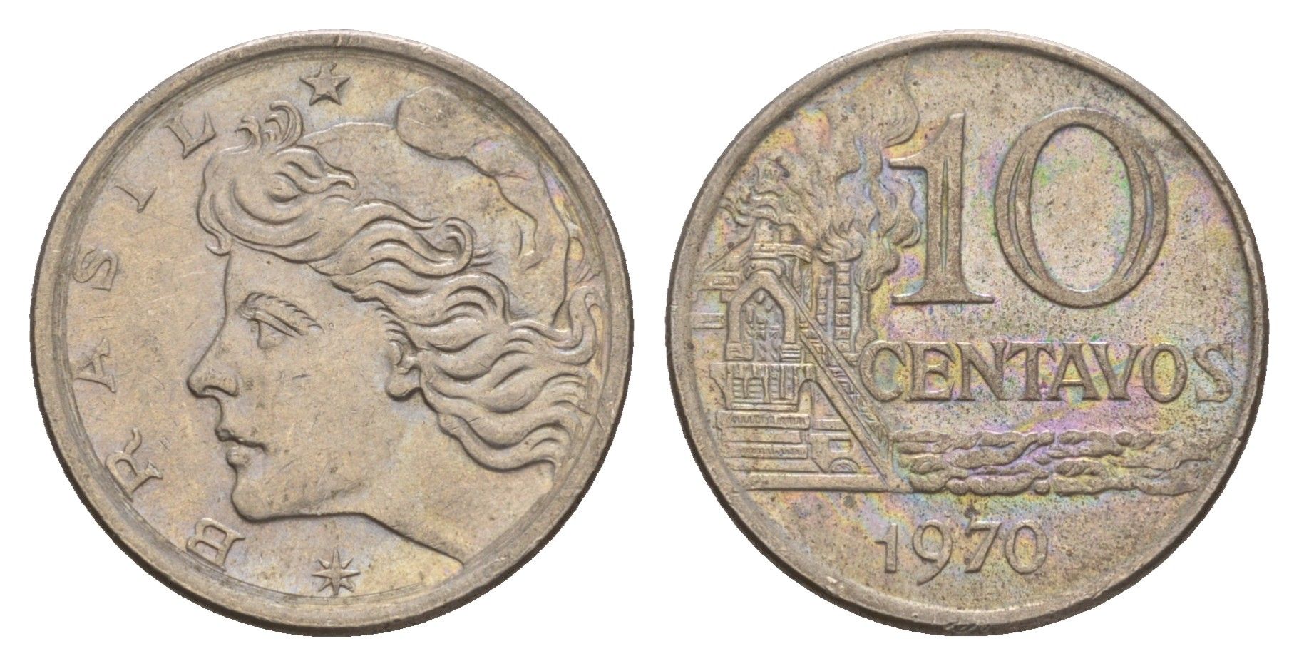 Бразилия 10 сентаво 1970 год-тип KM 578.2 медно-никель 4655-1063