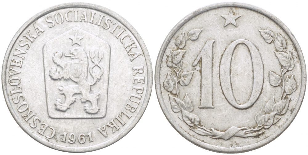 ЧЕХОСЛОВАКИЯ 10 ГЕЛЛЕРОВ 1961 СОЦИАЛИСТИЧЕСКАЯ РЕСПУБЛИКА KM 49.1 алюминий 3457-933