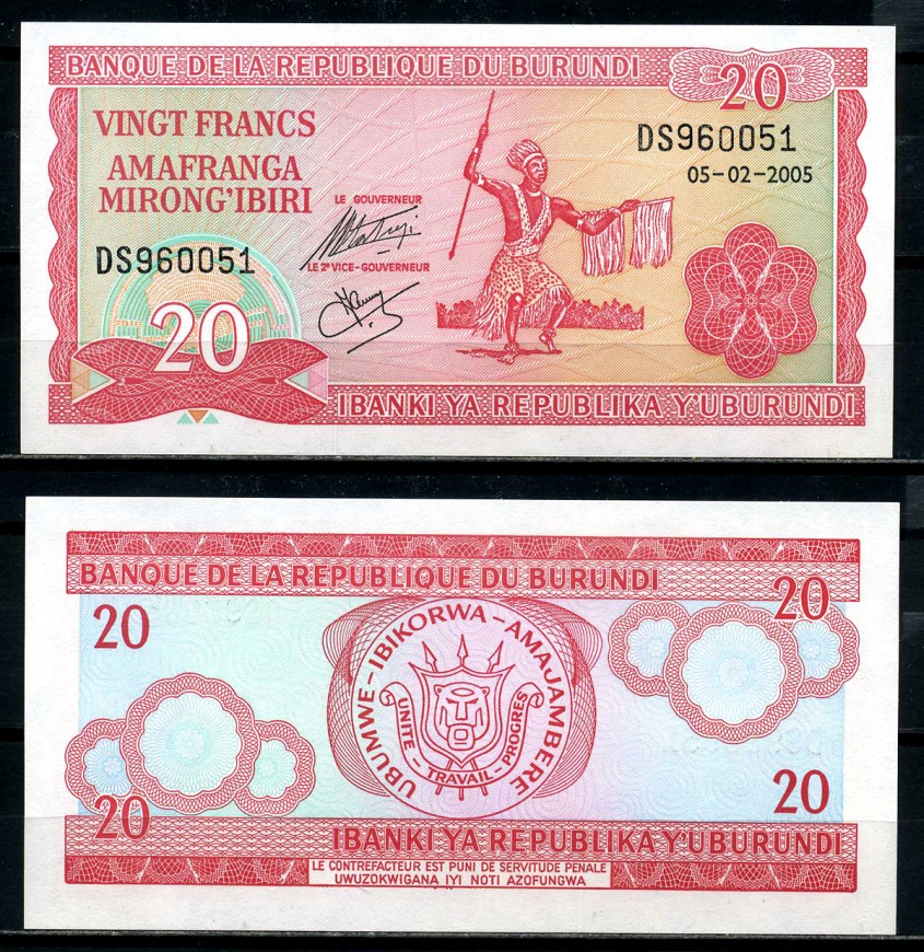 Бурунди 20 франков 2005 5 февраля 2005 Pick 27d бумага UNC (пресс) 6317-21-3-2