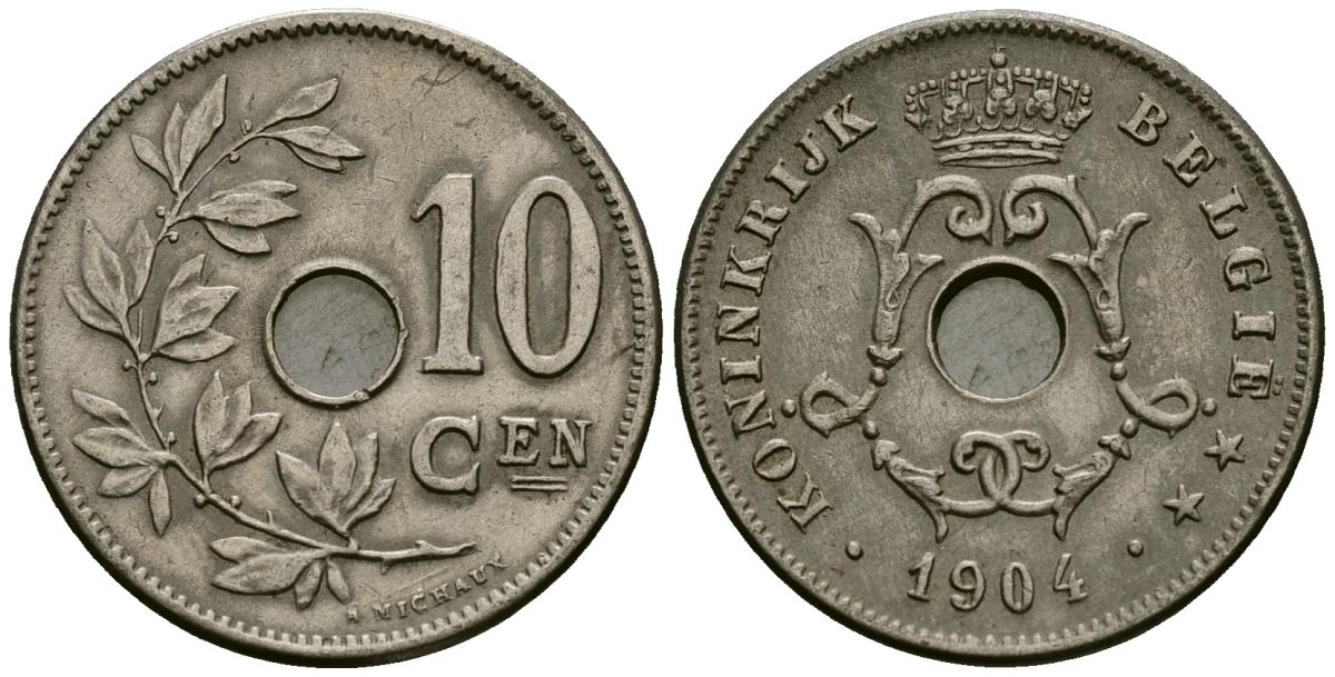 Бельгия 10 сантимов 1904 Belgie KM 53 медно-никель 4172-733