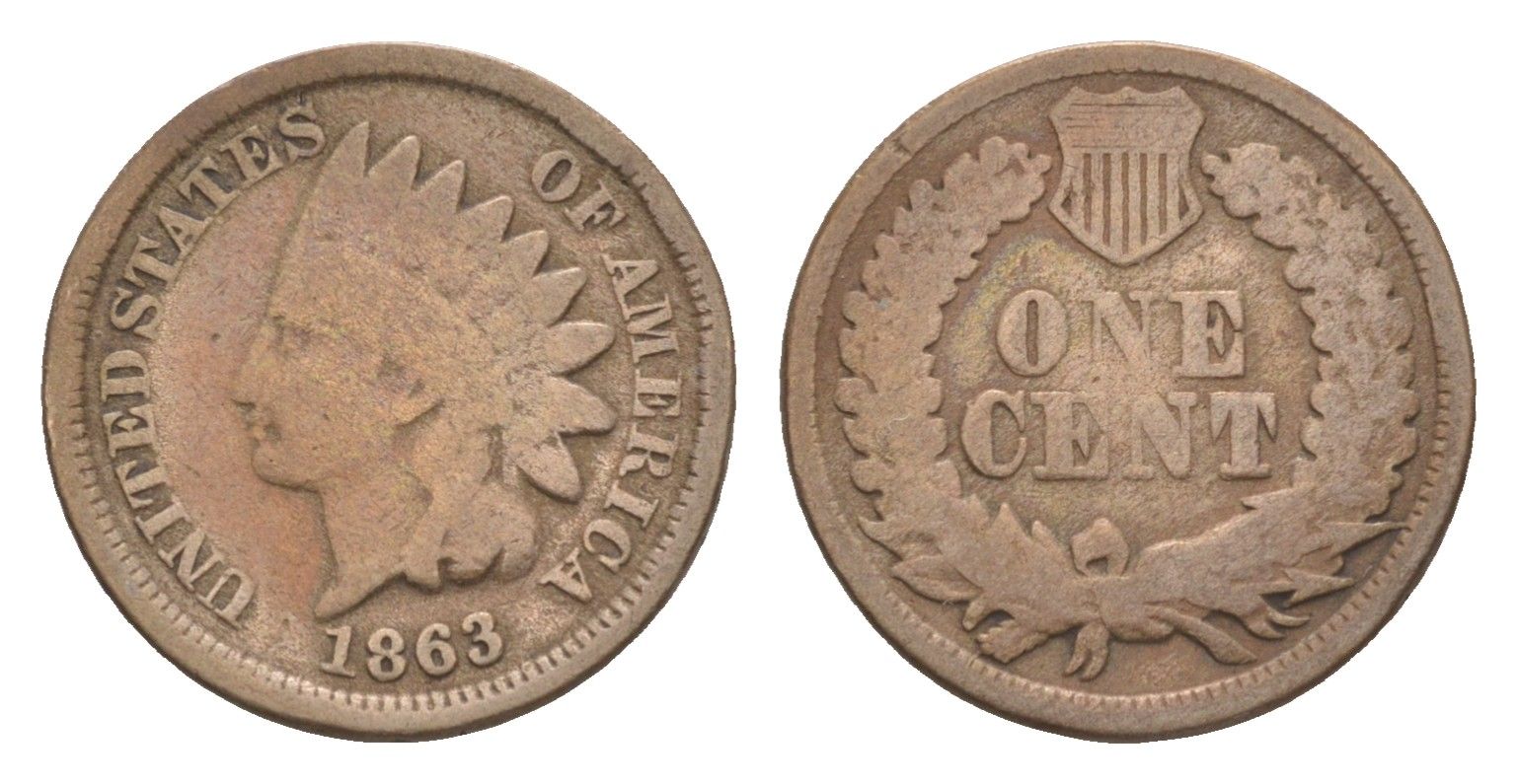 США 1 цент 1863 KM 90 медно-никель 4658-864