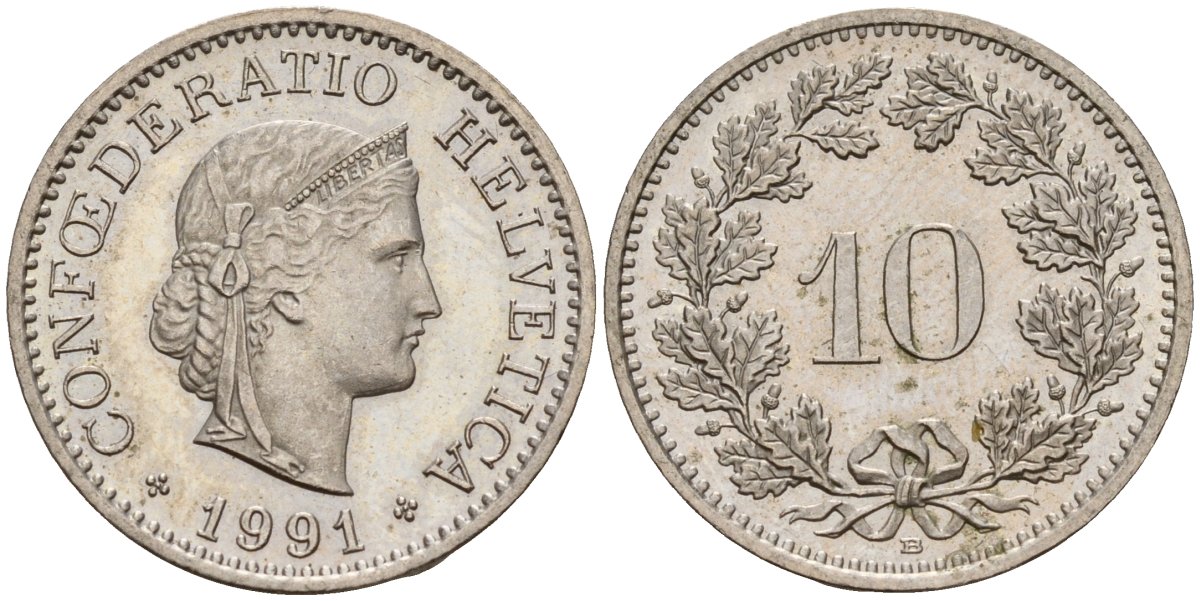 Швейцария 10 раппенов 1991 B KM 27 медно-никель 4189-434