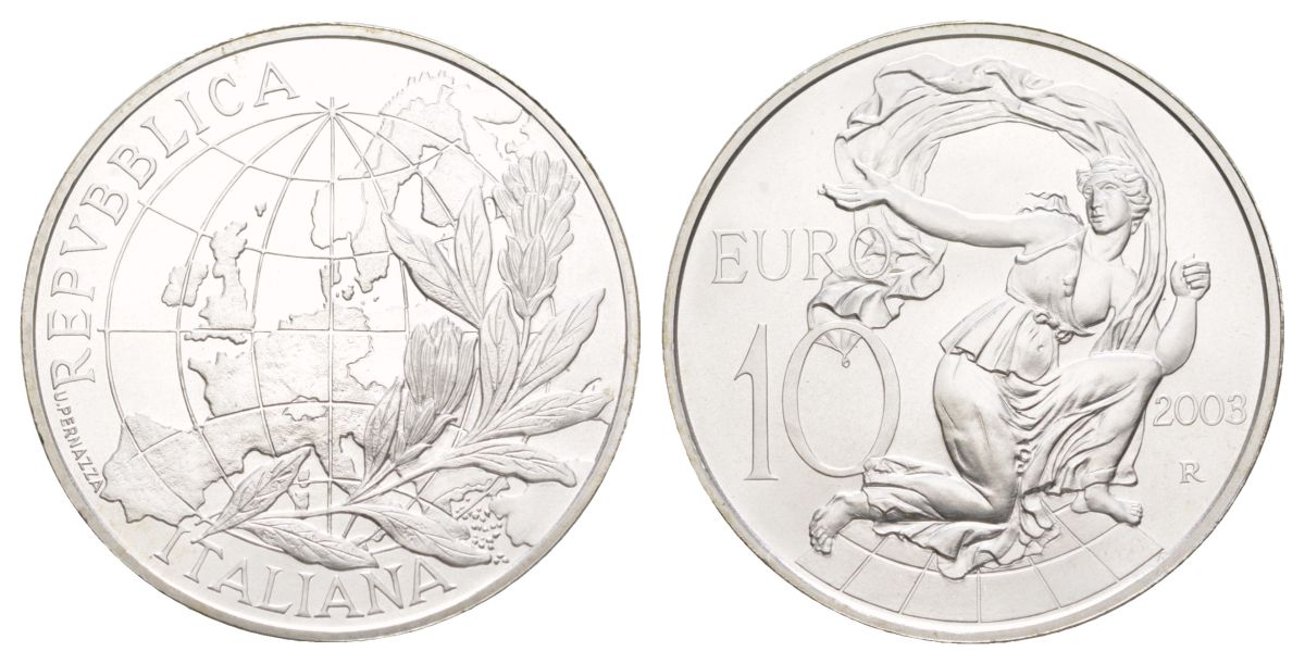 Италия 10 евро 2003 Люди в Европе KM 258 серебро BU 11-327-31