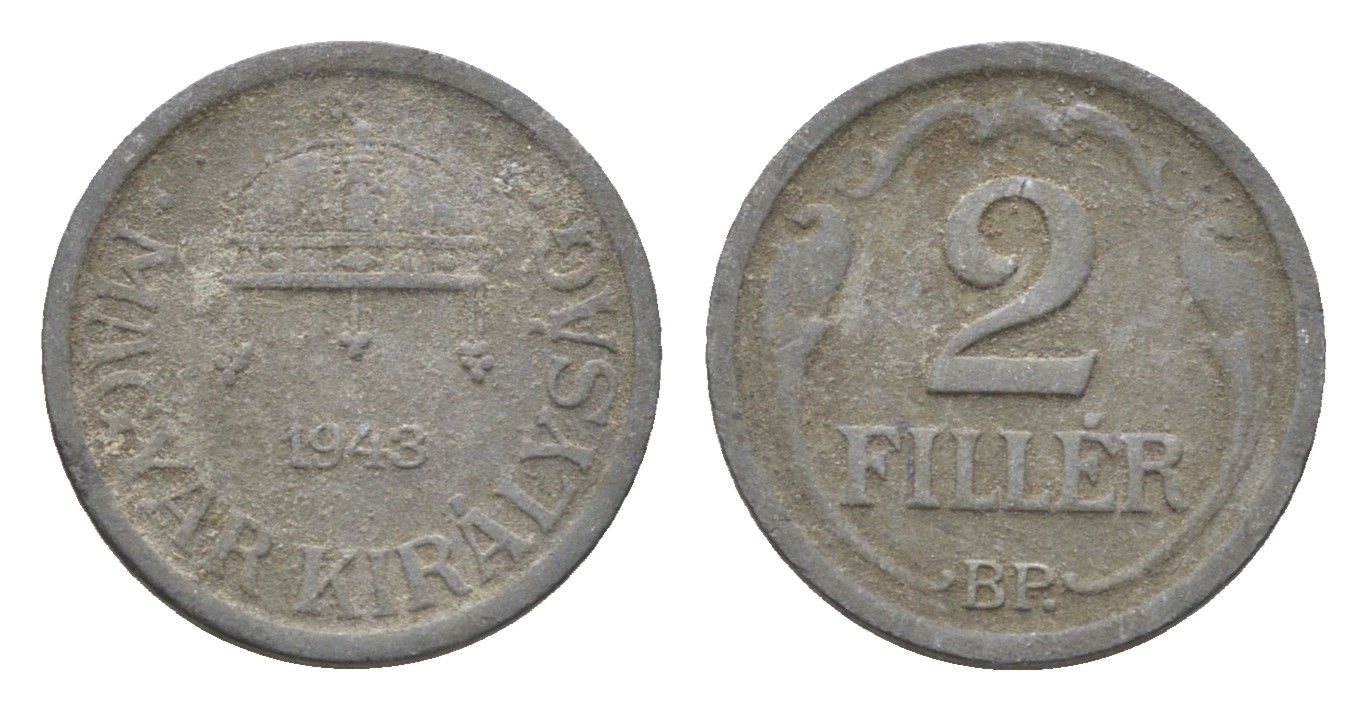 Венгрия 2 филлера 1943 BP KM 519 цинк 4664-858