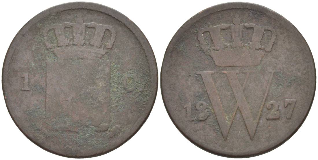 НИДЕРЛАНДЫ 1 ЦЕНТ 1827 ВИЛЛИАМ I (1815-1840) KM 47 медь 219-615