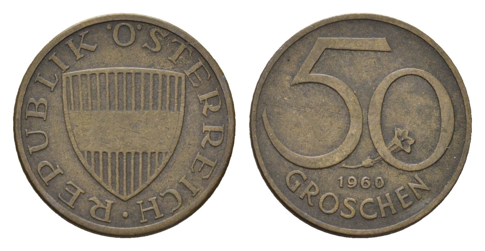 Австрия 50 грошей 1960 KM 2885 алюминиевая бронза 4669-718