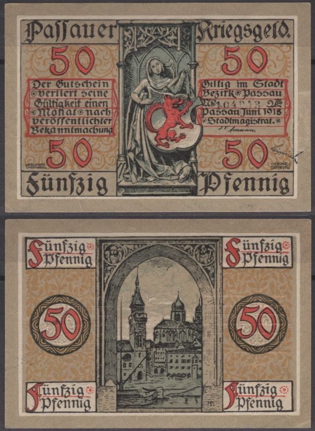 Пассау 50 пфеннигов 1918 Grabowski P7.3 бумага UNC (пресс) 2193-49-1-2