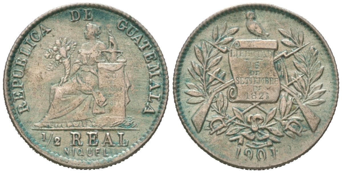 Гватемала 1/2 реала 1901 H KM 176 медно-никель 4615-759