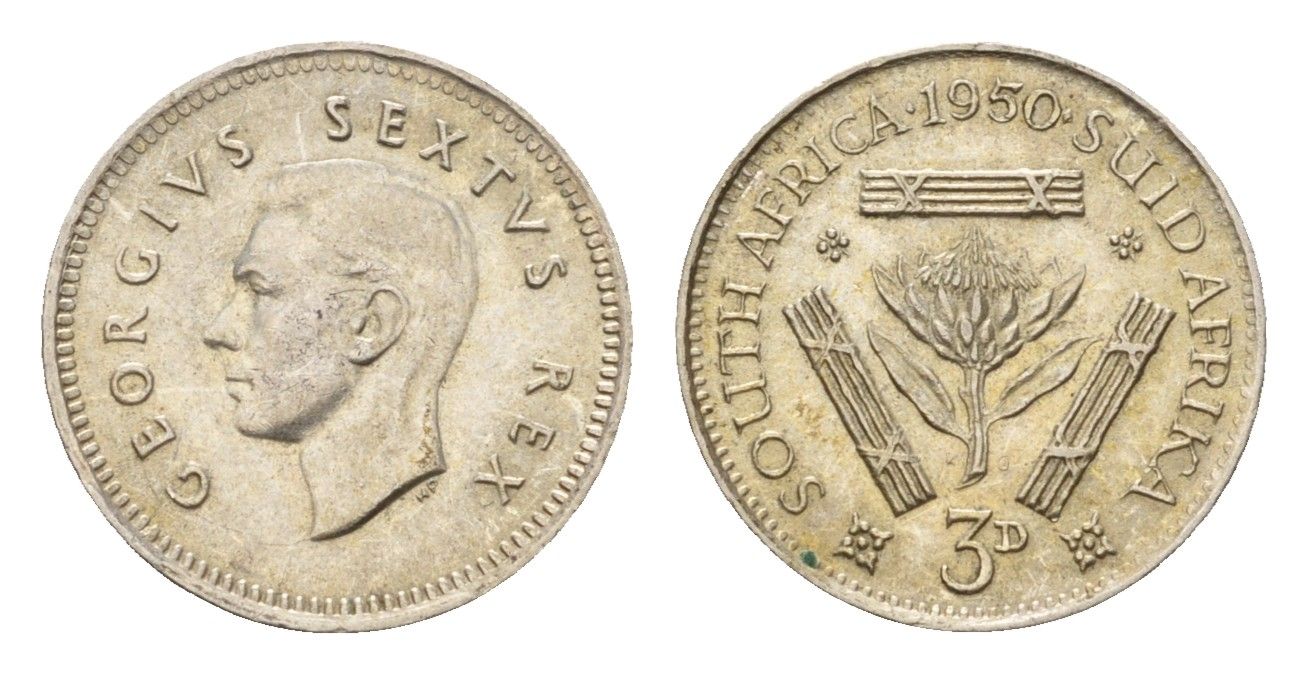 ЮАР 3 пенса 1950 Георг VI (1936-1952) KM 35.1 серебро 4669-648