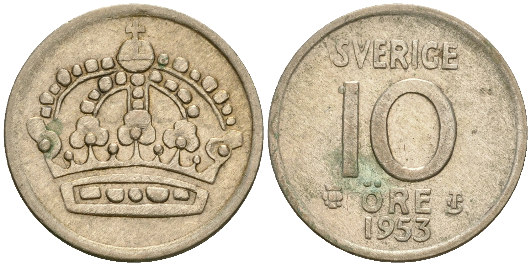 Швеция 10 эре 1953 TS, Густав VI Адольф (1950-1973) KM 823 серебро 08-1429