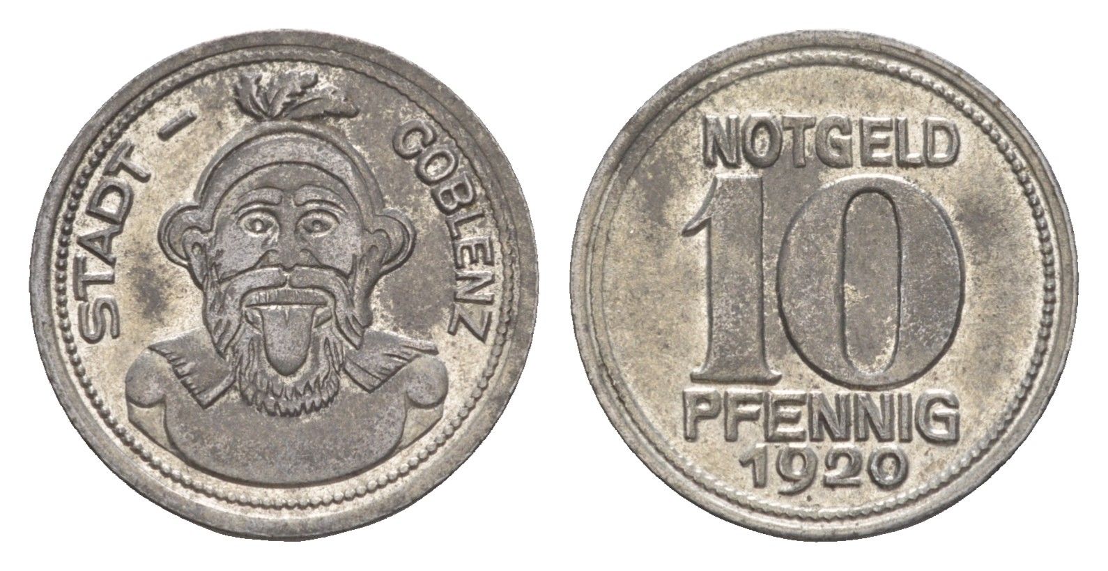 Кобленц 10 пфеннигов 1920 Funck 80.3, Men05 4526.8, Men18 5727.8 железо 4643-1042