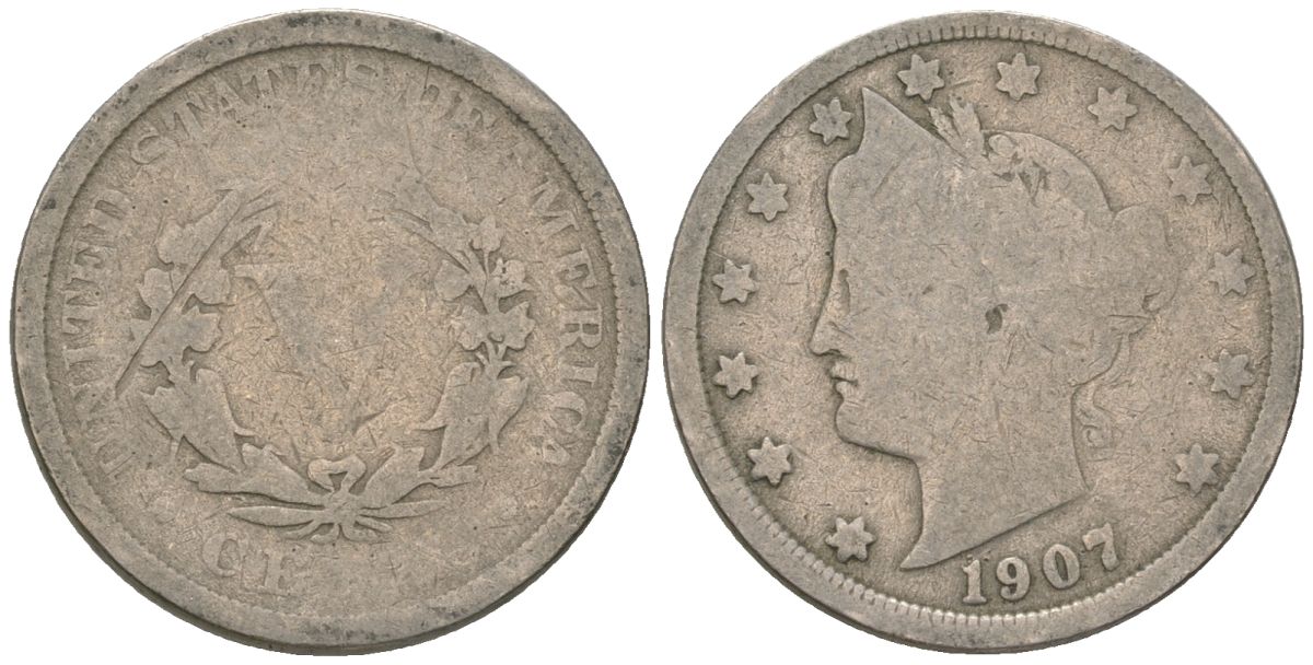 США 5 центов 1907 голова свободы KM 112 медно-никель 3336-147