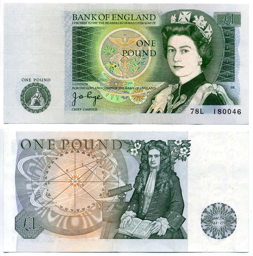 Англия 1 фунт 1978-1984 signature: J. B. Page Pick 377a бумага XF 7523-52-1-2