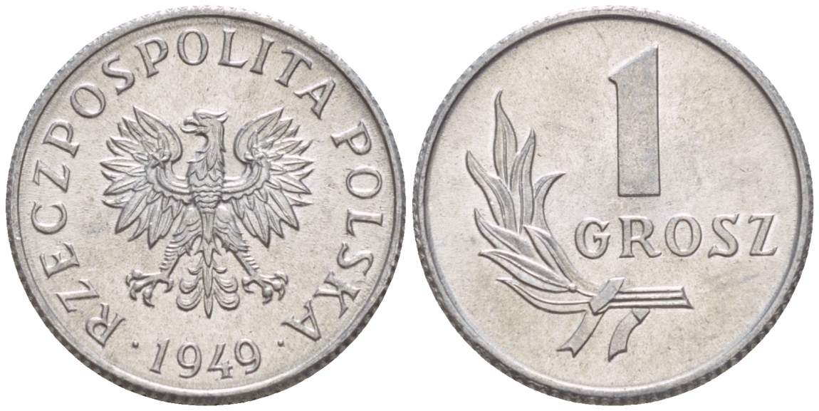 ПОЛЬША 1 ГРОШ 1949 KM 39 алюминий UNC 4528-857