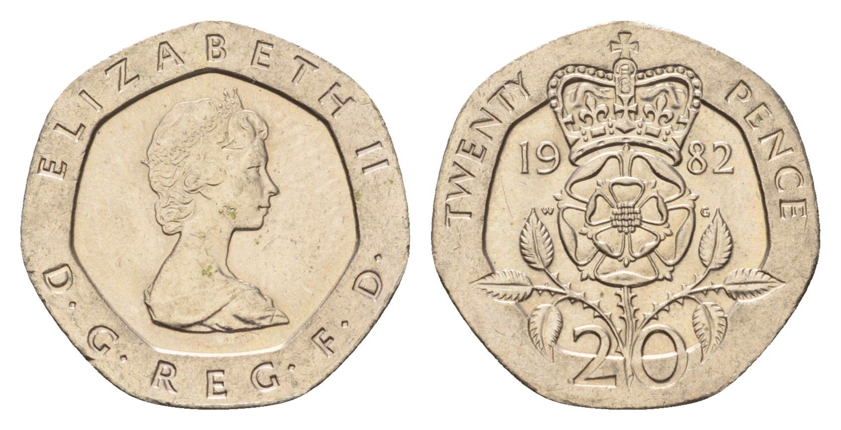 Великобритания 20 пенсов 1982 Елизавета II (1952-2022) KM 931, Spink 4230 (G1) медно-никель aUNC 4187-847