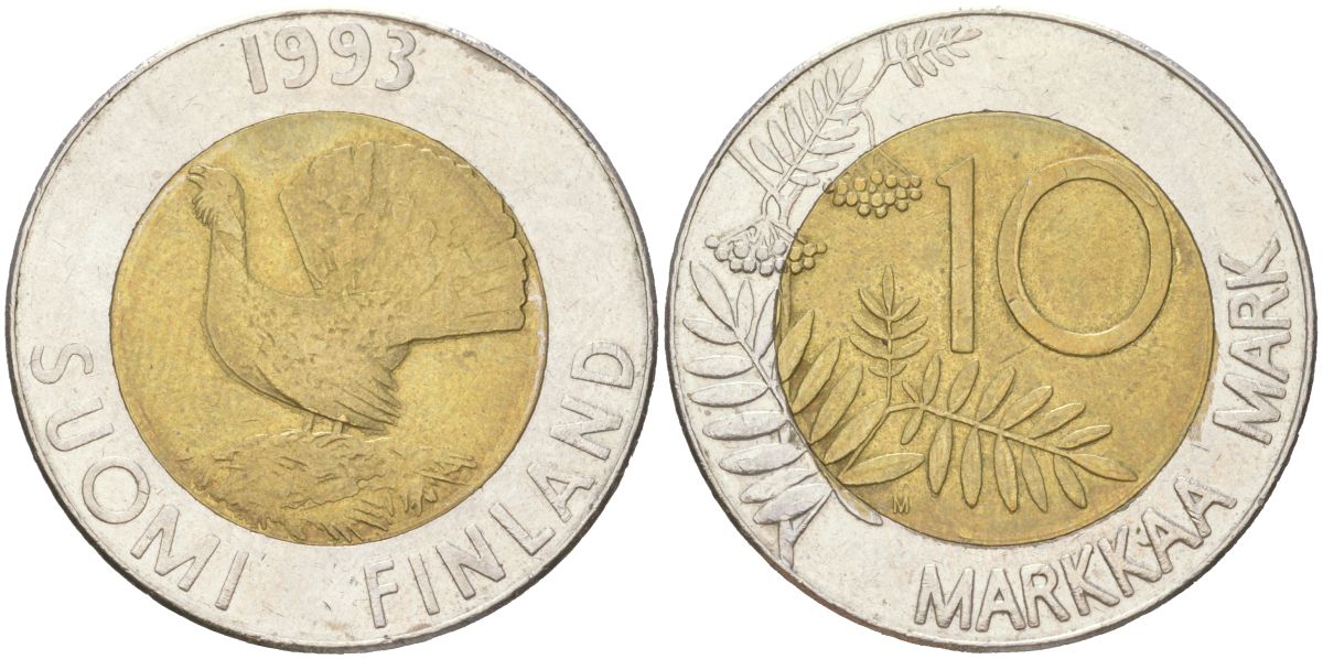 Финляндия 10 марок 1993 M KM 77 биметалл 4142-1046