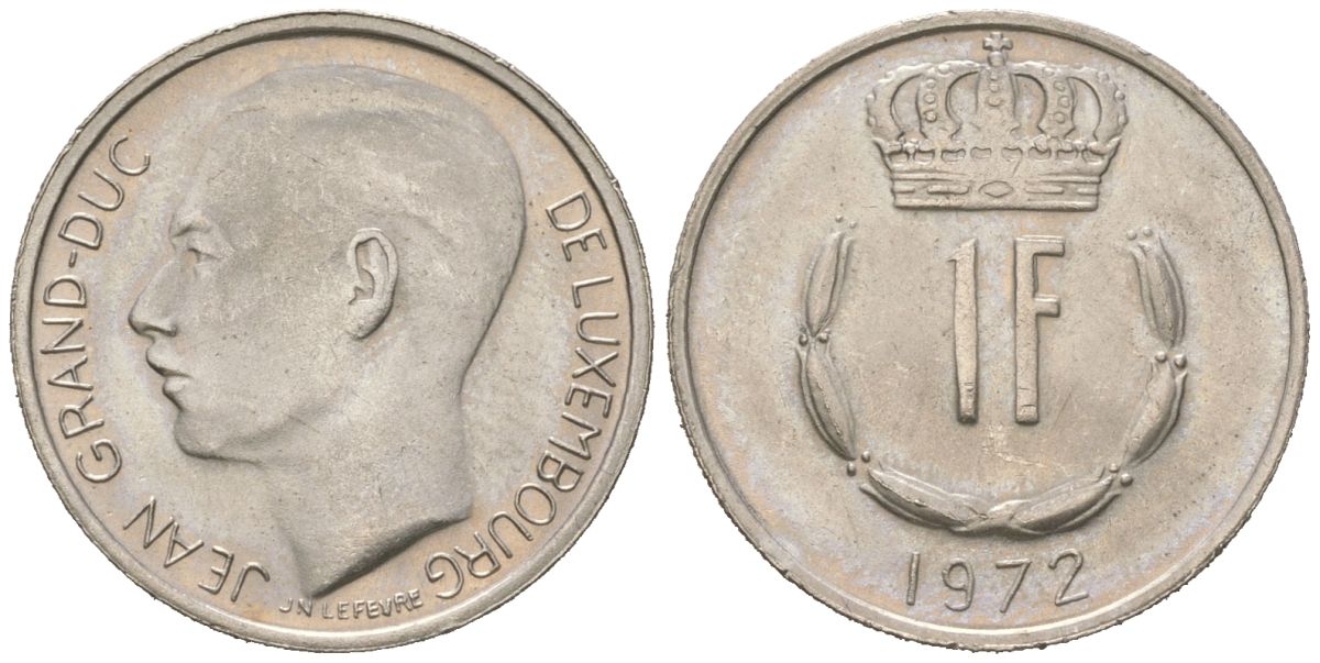 Люксембург 1 франк 1972 Великий герцог Жан (1964-1999) KM 55 медно-никель UNC 3309-835