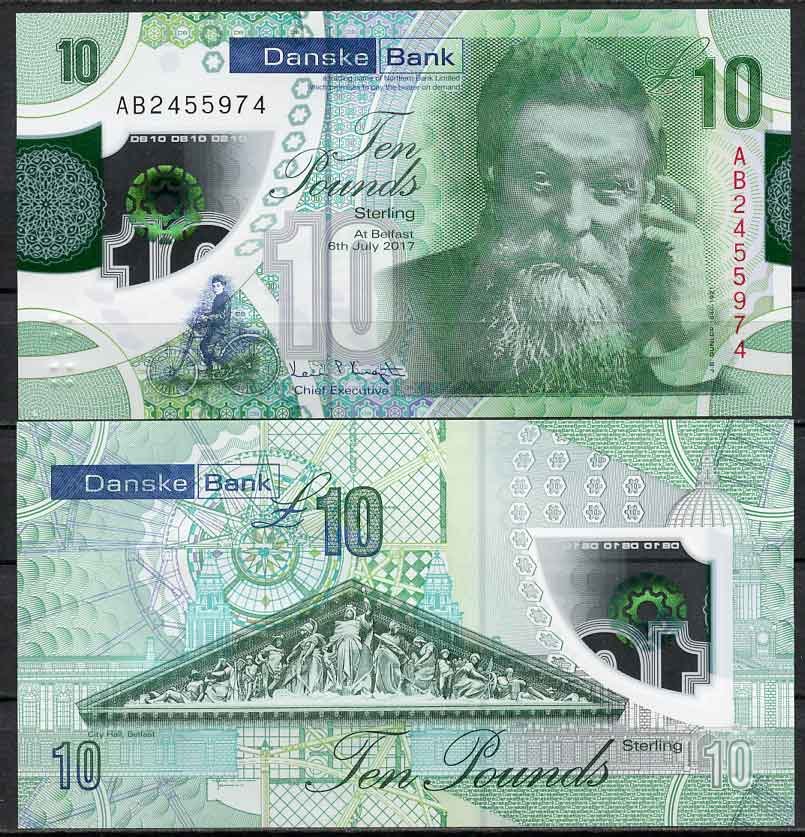 Северная Ирландия 10 фунтов 2018 Danske Bank, Джон Бойд Данлоп Pick new пластик UNC (пресс) 00-00