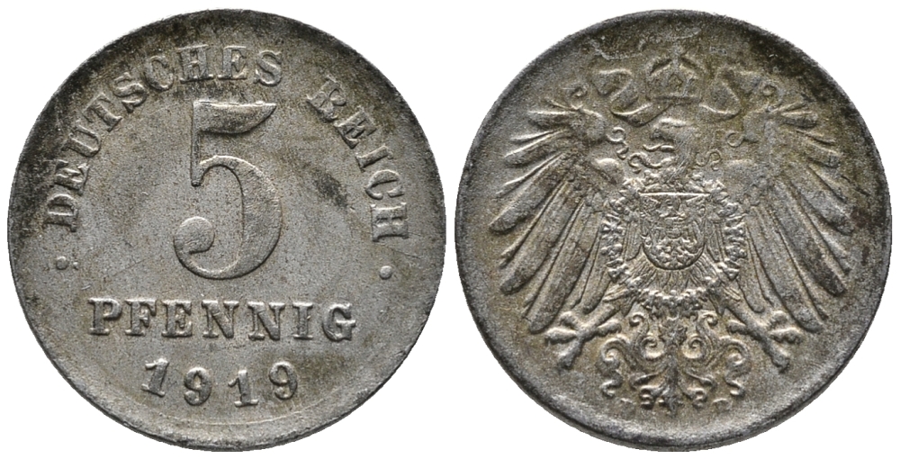 ГЕРМАНИЯ 5 ПФЕННИГОВ 1919 D KM 19, J. 297 железо 39-262