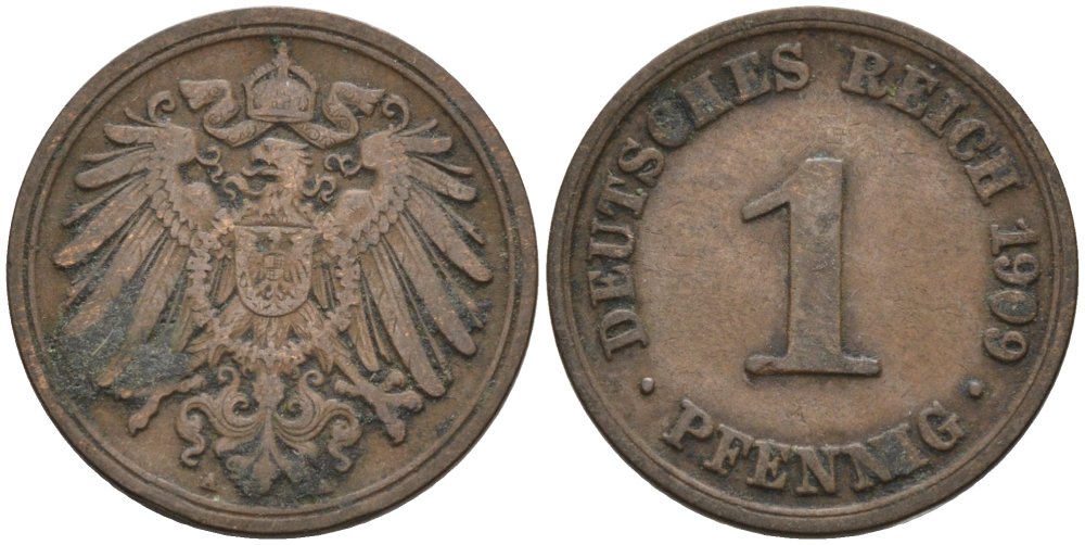 Германия 1 пфенниг 1909 A KM 10, J. 10 медь 4576-116