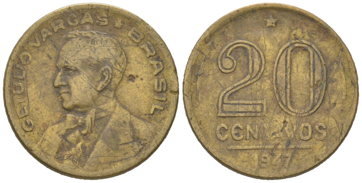 Бразилия 20 сентаво 1947 Жетулиу Варгас KM 556a алюминиевая бронза 4596-225