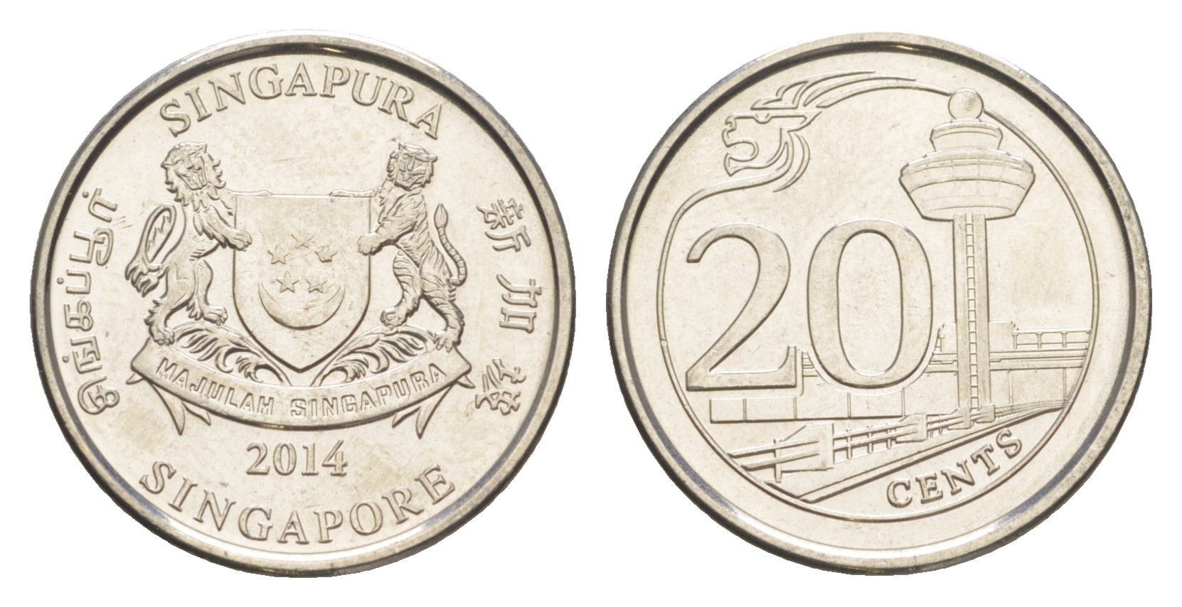 Сингапур 20 центов 2014 KM 347 сталь плакированная никелем UNC 4523-954