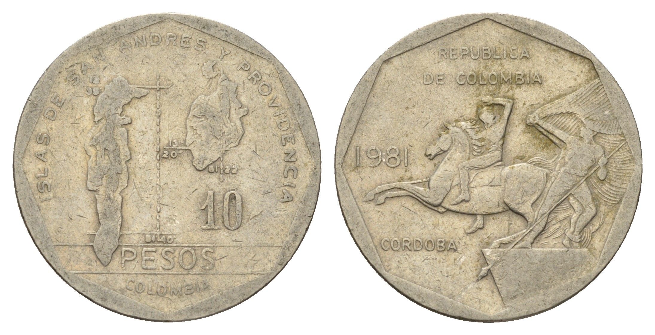 Колумбия 10 песо 1981 KM 270 медь цинк никель 4142-314