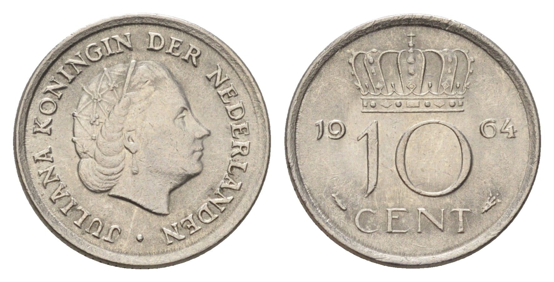 Нидерланды 10 центов 1964 Юлиана (1948-1980) KM 182 никель 4679-1264