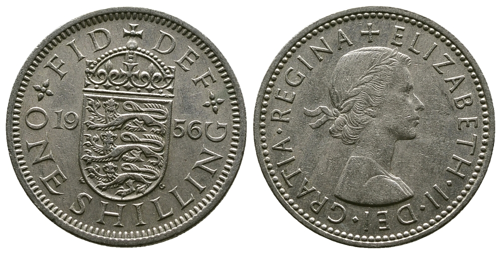 Великобритания 1 шиллинг 1956 Елизавета II (1952-2022), Английский герб KM 904, Spink 4147 медно-никель 4384-337