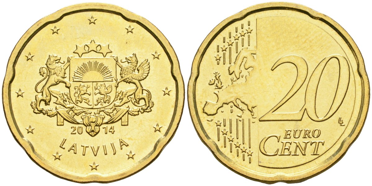 Латвия 20 евроцентов 2014 KM 154 нордик UNC 4364-1516