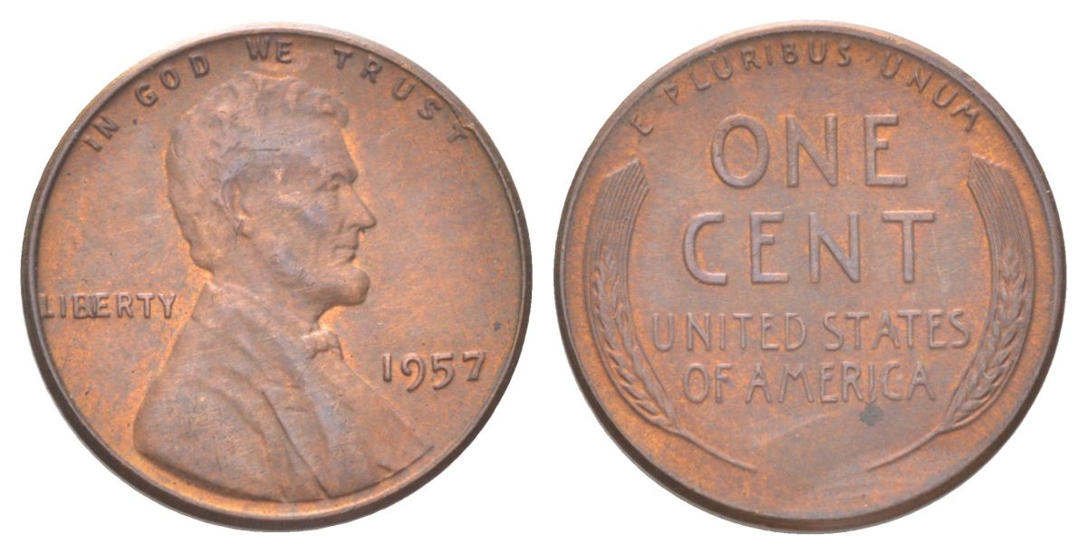 США 1 цент 1957 Авраам Линкольн  KM 132 бронза 4625-538