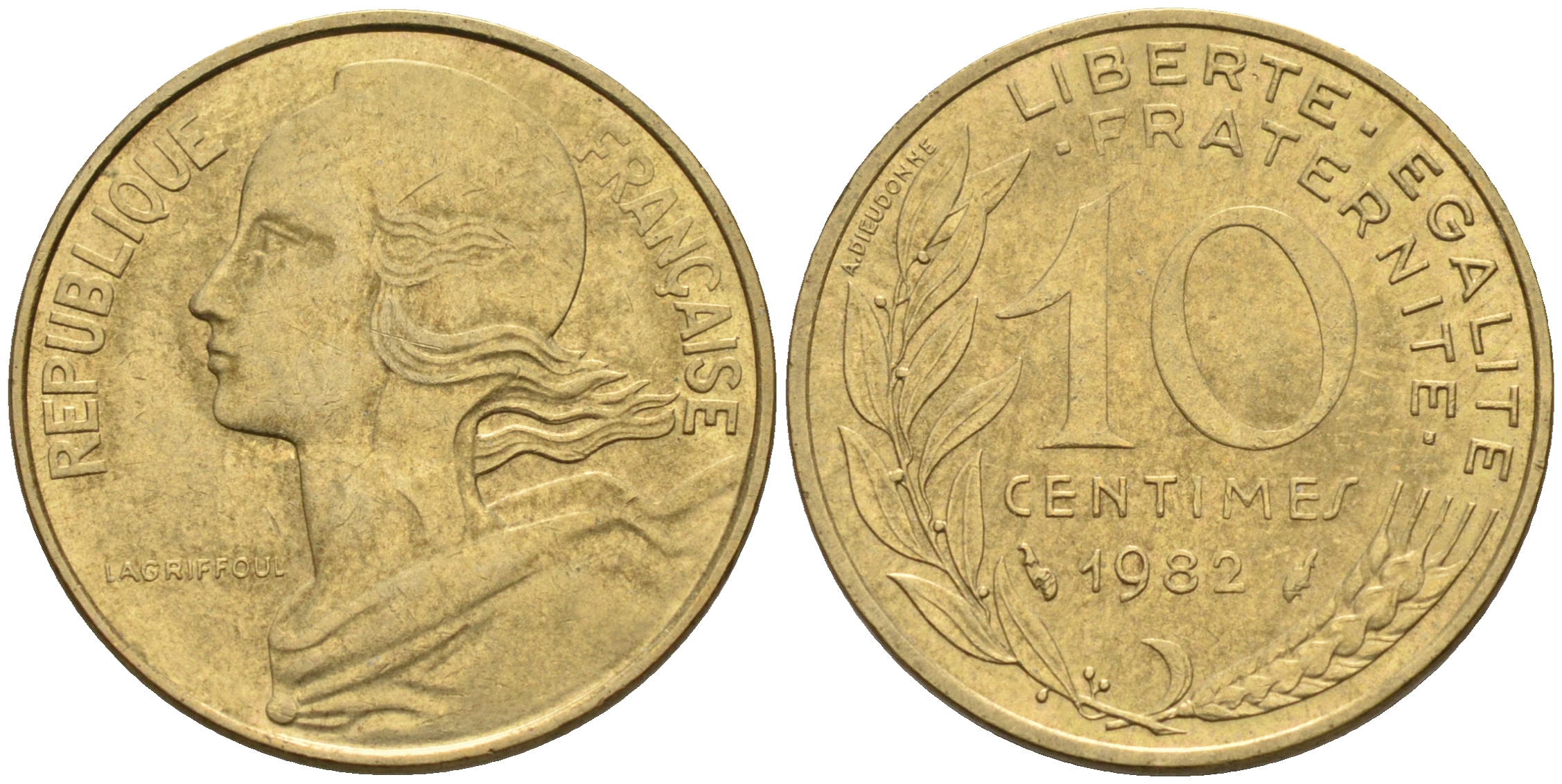 Франция 10 сантимов 1982 тип Марианна KM 929 медь алюминий никель 4594-1215